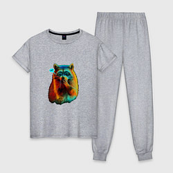 Пижама хлопковая женская Ooops raccoon, цвет: меланж