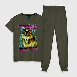 Пижама хлопковая женская Живучий волк, цвет: меланж-хаки