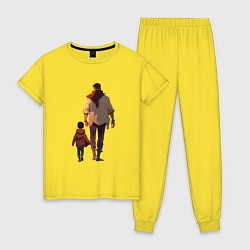 Пижама хлопковая женская Отец вместе с сыном, цвет: желтый