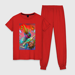 Пижама хлопковая женская Цветочная фантазия - нейросеть, цвет: красный