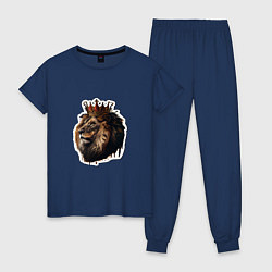 Пижама хлопковая женская Лев-царь в короне, цвет: тёмно-синий
