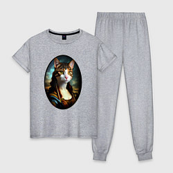 Пижама хлопковая женская Леди кошка - нейросеть - портрет, цвет: меланж