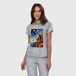 Пижама хлопковая женская Профиль Сальвадора Дали с птицей, цвет: меланж — фото 2