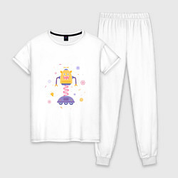Пижама хлопковая женская Смешной Робот, цвет: белый