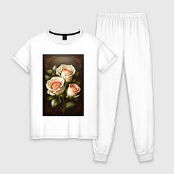 Пижама хлопковая женская Белые розы, цвет: белый