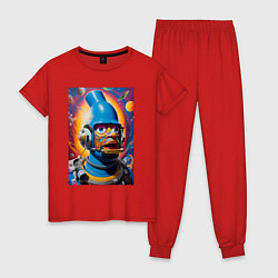 Пижама хлопковая женская Гомер Симпсон - космический рыцарь - нейросеть, цвет: красный