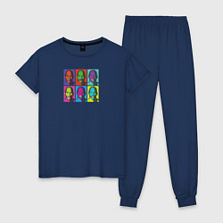 Пижама хлопковая женская Майкл Джордан в стиле Уорхола 2на3, цвет: тёмно-синий