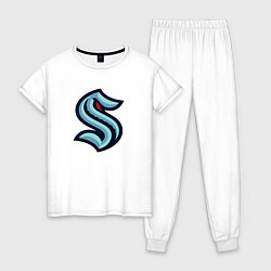 Пижама хлопковая женская Сиэтл Кракен логотип, цвет: белый