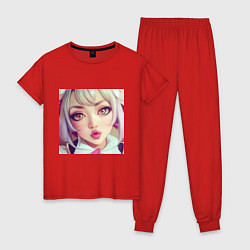 Пижама хлопковая женская Портрет Ноэлль, цвет: красный