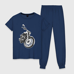 Пижама хлопковая женская Мотоцикл Yamaha, цвет: тёмно-синий