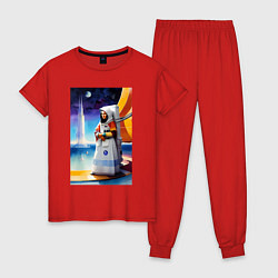 Пижама хлопковая женская Space Gioconda - neural network - cyberpunk, цвет: красный