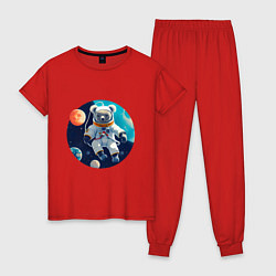 Пижама хлопковая женская Космическая коала, цвет: красный