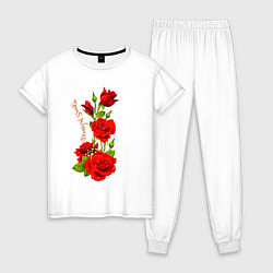 Пижама хлопковая женская Прекрасная Сандра - букет из роз, цвет: белый