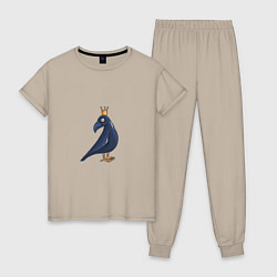 Пижама хлопковая женская Ворона в короне, цвет: миндальный