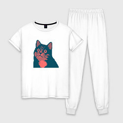 Пижама хлопковая женская Vintage pixel cat, цвет: белый