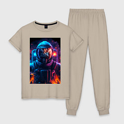 Пижама хлопковая женская Огненный космонавт, цвет: миндальный