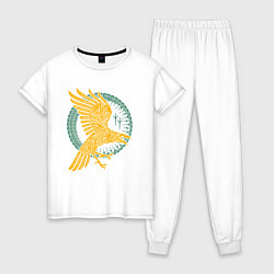 Пижама хлопковая женская Тотем Ворон - знак мудрости, цвет: белый