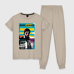 Пижама хлопковая женская John Lennon - street art - legend, цвет: миндальный
