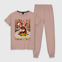 Пижама хлопковая женская Кролик счастья, цвет: пыльно-розовый