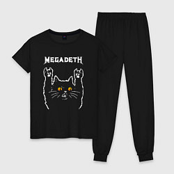 Пижама хлопковая женская Megadeth rock cat, цвет: черный