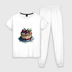 Пижама хлопковая женская Акварельный торт, цвет: белый