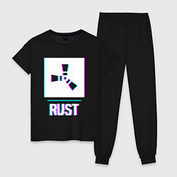 Пижама хлопковая женская Rust в стиле glitch и баги графики, цвет: черный