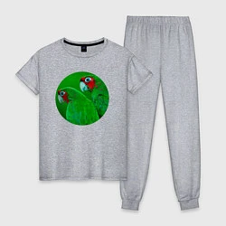 Пижама хлопковая женская Два зелёных попугая, цвет: меланж