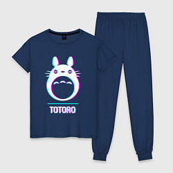 Пижама хлопковая женская Символ Totoro в стиле glitch, цвет: тёмно-синий