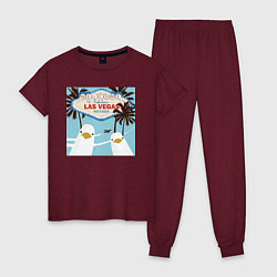 Пижама хлопковая женская Чайки на курорте, цвет: меланж-бордовый
