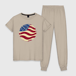 Пижама хлопковая женская Flag USA, цвет: миндальный