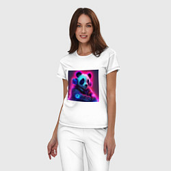 Пижама хлопковая женская Диджей панда в свете неона, цвет: белый — фото 2
