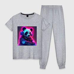 Пижама хлопковая женская Диджей панда в свете неона, цвет: меланж
