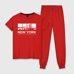 Пижама хлопковая женская Нью-Йорк Сити, цвет: красный