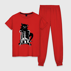 Пижама хлопковая женская Кот Бегемот на примусе, цвет: красный