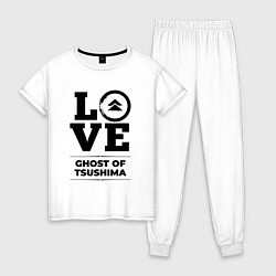 Пижама хлопковая женская Ghost of Tsushima love classic, цвет: белый