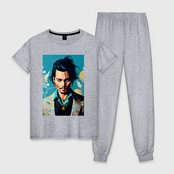Пижама хлопковая женская Джонни Депп - суровый взгляд, цвет: меланж