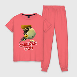Пижама хлопковая женская Chicken Gun logo, цвет: коралловый