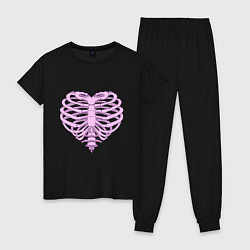 Пижама хлопковая женская Bone heart, цвет: черный