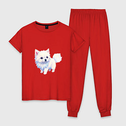 Пижама хлопковая женская Милый пушистый щеночек, цвет: красный