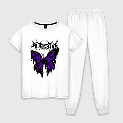 Пижама хлопковая женская Gothic black butterfly, цвет: белый