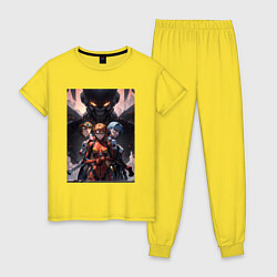 Пижама хлопковая женская Лучшие девочки Евангелиона: Аска, Рей, цвет: желтый