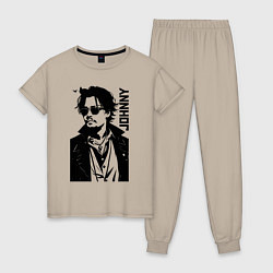 Пижама хлопковая женская Johnny Depp - graphics, цвет: миндальный