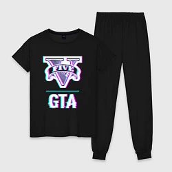 Пижама хлопковая женская GTA в стиле glitch и баги графики, цвет: черный