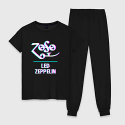 Пижама хлопковая женская Led Zeppelin glitch rock, цвет: черный