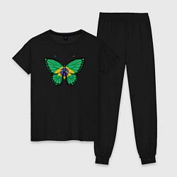 Пижама хлопковая женская Бразилия бабочка, цвет: черный