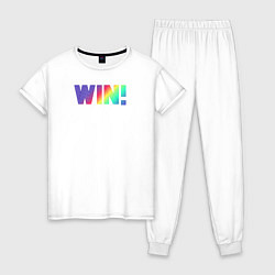Пижама хлопковая женская Разноцветная надпись win, цвет: белый