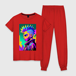 Пижама хлопковая женская Bart Simpson - cyberpunks not dead - motto, цвет: красный