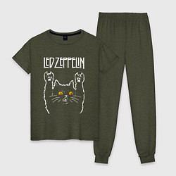 Пижама хлопковая женская Led Zeppelin rock cat, цвет: меланж-хаки