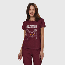 Пижама хлопковая женская Led Zeppelin rock cat, цвет: меланж-бордовый — фото 2