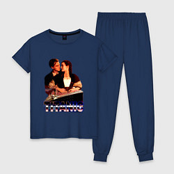 Пижама хлопковая женская Титаник Ретро Дизайн, цвет: тёмно-синий